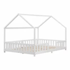 Cama Para Niños Sisimiut Forma De Casa Pino 140x200 Cm Blanco Mate [en.casa]
