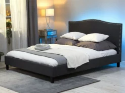 Cama LED Multicolor De Poliéster Gris Oscuro/madera Oscura 180 X 200 Cm MONTPELLIER