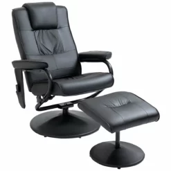 HOMCOM Sillón De Masaje Eléctrico Con Taburete Reposapiés Sillón Relax Giratorio Reclinable Hasta 145° Con Control Remoto Y 10 Zonas De Masaje Tapizado En PU 77x84x95 Cm Negro