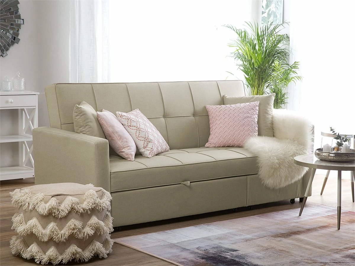 Sofá Cama 3 Plazas Tapizado Beige GLOMMA 1 Sofá Cama 3 Plazas Tapizado Beige GLOMMA