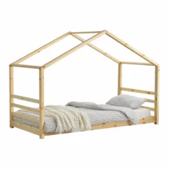 Cama Para Niños De Pino Vardø 90 X 200 Cm - Forma De Casa - Color Pino Natural [en.casa]