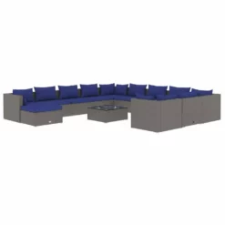 Set De Muebles De Jardín 13 Pzas Y Cojines Ratán Sintético Gris VidaXL