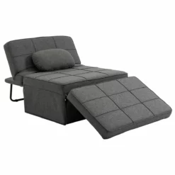 HOMCOM 3 En 1 Sofá Cama Individual Tapizada En Lino Sillón Reclinable En 5 Posiciones Convertible Reposapiés Con Reposacabezas Para Salón Carga 200 Kg 95x189x43 Cm Gris