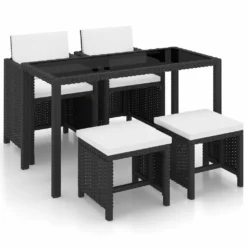 Set Comedor De Jardín 5 Piezas Y Cojines Ratán Sintético Negro VidaXL