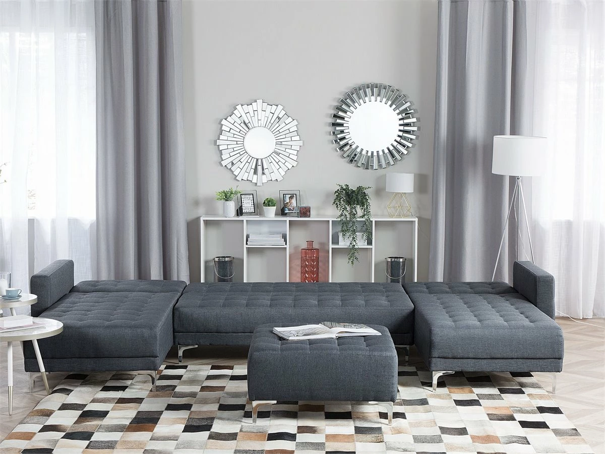 Sofá Cama En Forma De U Tapizado Gris Oscuro ABERDEEN 4 Sofá Cama En Forma De U Tapizado Gris Oscuro ABERDEEN - Imagen 4