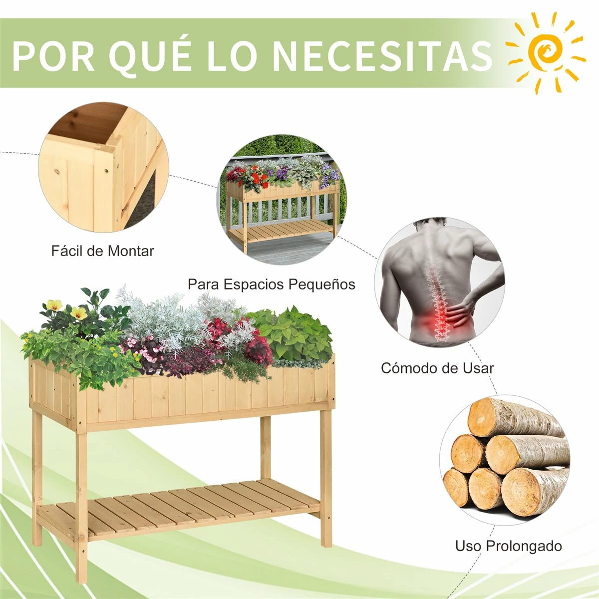 Outsunny Huerto Urbano De Madera 120x60x81 Cm Jardinera Elevada Para Cultivo De Plantas Flores Con Estante Inferior Para Jardín Terraza Exterior Natural 7 Outsunny Huerto Urbano De Madera 120x60x81 Cm Jardinera Elevada Para Cultivo De Plantas Flores Con Estante Inferior Para Jardín Terraza Exterior Natural - Imagen 7