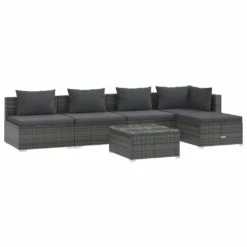 Set De Muebles De Jardín 6 Pzas Y Cojines Ratán Sintético Gris VidaXL