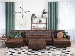 Sofá Cama En Forma De U Marrón En Piel Sintética ABERDEEN