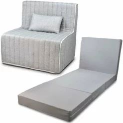 Sofá De Suelo Individual Convertible Gris Sillón Cama Desmontable Colchón Adicional Para Invitados Gridinlux