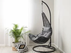 Silla Colgante De Ratán Negra Con Soporte ATRI