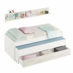 Cama Doble Juvenil Con Estante Elliot Blanco Artik (Blanco Mate) – Blanco Velho 199(cama)/180(estante) X 65(cama)/22,5(estante) X 96(cama)/19(estante)