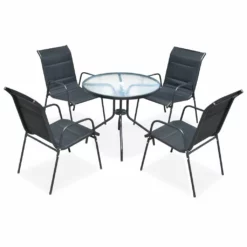 Juego De Comedor De Jardín 5 Piezas De Acero Negro VidaXL