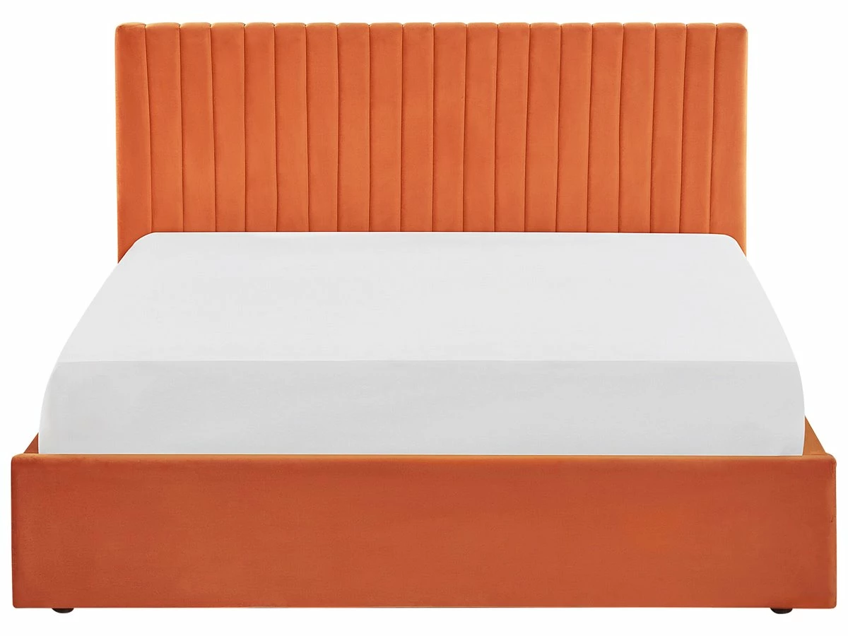 Cama Con Almacenaje De Terciopelo Naranja 160 X 200 Cm VION 5 Cama Con Almacenaje De Terciopelo Naranja 160 X 200 Cm VION - Imagen 5