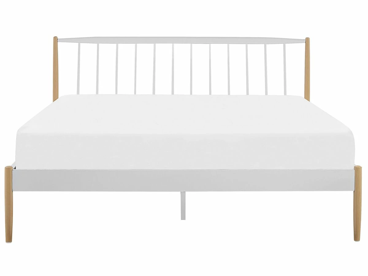 Cama Con Somier De Metal Blanco/madera Clara 180 X 200 Cm MAURS 4 Cama Con Somier De Metal Blanco/madera Clara 180 X 200 Cm MAURS - Imagen 4
