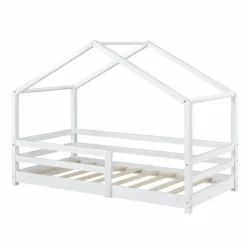 Cama Para Niños Knätten En Diseño De Casa Con Somier Madera Pino 90 X 200 Cm Blanco Lacado Mate [en.casa]