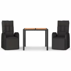 Juego Comedor Jardín 3 Pzas Madera Acacia Ratán Sintético Negro VidaXL