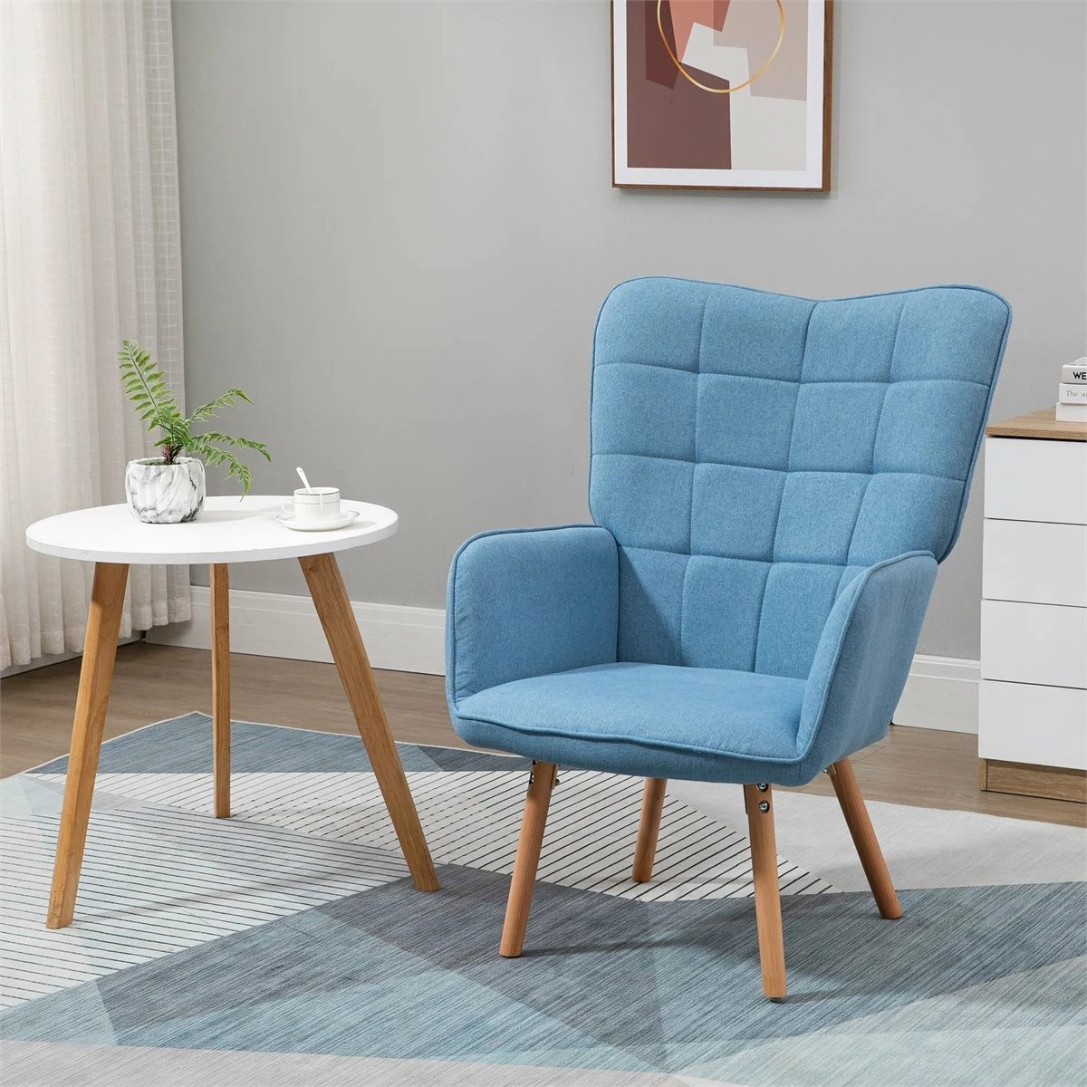 HOMCOM Butaca De Salón Moderna Sillón Con Respaldo Alto Reposabrazos Tela De Lino Y Patas De Madera De Haya Para Comedor Cocina 71x76x101 Cm Azul 2 HOMCOM Butaca De Salón Moderna Sillón Con Respaldo Alto Reposabrazos Tela De Lino Y Patas De Madera De Haya Para Comedor Cocina 71x76x101 Cm Azul - Imagen 2