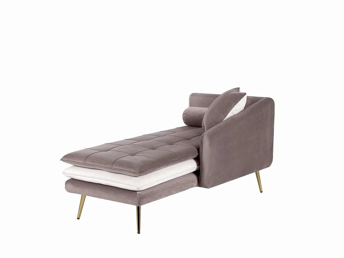 Chaise Longue De Terciopelo Marrón Claro/blanco/dorado GONESSE 6 Chaise Longue De Terciopelo Marrón Claro/blanco/dorado GONESSE - Imagen 6