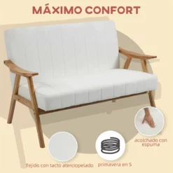 HOMCOM Sofá De 2 Plazas Moderno Sofá De Salón Decorativo Tapizado En Poliéster Con Asiento Acolchado Y Patas De Madera Para Dormitorio Carga 200 Kg 126x74x82 Cm Crema -Conforama Tienda de ventas 87e09274691807e7fe2200e19e47ae10d9530069 13d0e37194574dbabd206c02b974a20f