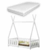 Cama Infantil Helsingborg Con Colchón Y Reja De Seguridad - Estructura Tipi - Pino 140x70 Cm - Blanco Mate [en.casa]