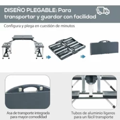 Outsunny Mesa Maleta De Camping Plegable Portátil 4 Asientos Y Agujero Sombrilla Estructura Aluminio Playa Picnic 136x84,5x66 Cm (Gris) -Conforama Tienda de ventas 8d7b3c813a80e6cc8d73113c5214bb2da3e5503b 7765d1730a81419ea0e50f29628cb5c6