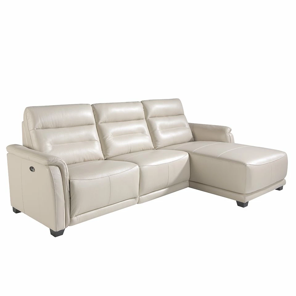 Sofá Chaise Longue (R) Tapizado En Piel De Origen Vacuno Color Gris Taupe Con Mecanismo Relax Eléctrico En Un Asiento. Patas De PVC Efecto Wengué. 1 Sofá Chaise Longue (R) Tapizado En Piel De Origen Vacuno Color Gris Taupe Con Mecanismo Relax Eléctrico En Un Asiento. Patas De PVC Efecto Wengué.