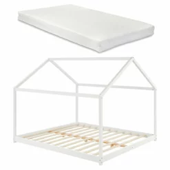 Cama Para Niños Cerro Con Colchón En Forma De Casa Madera Pino 180 X 200 Cm - Blanco [en.casa]