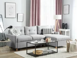 Sofá Cama Esquinero Gris Claro Con Almacenaje Izquierdo FLAKK