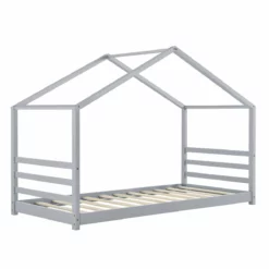 Cama Para Niños Vardø Con Somier - Forma De Casa - Pino 200 X 90 Cm - Gris Lacado Mate [en.casa]