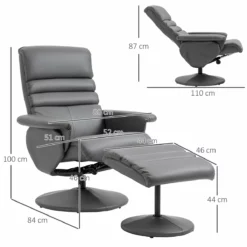 HOMCOM Sillón De Salón Con Otomana Reposapiés Tapizado En PU Sillón Relax Reclinable Hasta 135° Y Giratorio 360° Con Respaldo Ajustable Para Salón Dormitorio Oficina 80x84x100 Cm Gris -Conforama Tienda de ventas 9649ff49c8bf963b8a475c3b65e69df62e012384 6105344c5aff450db500eb3fb88e2a43