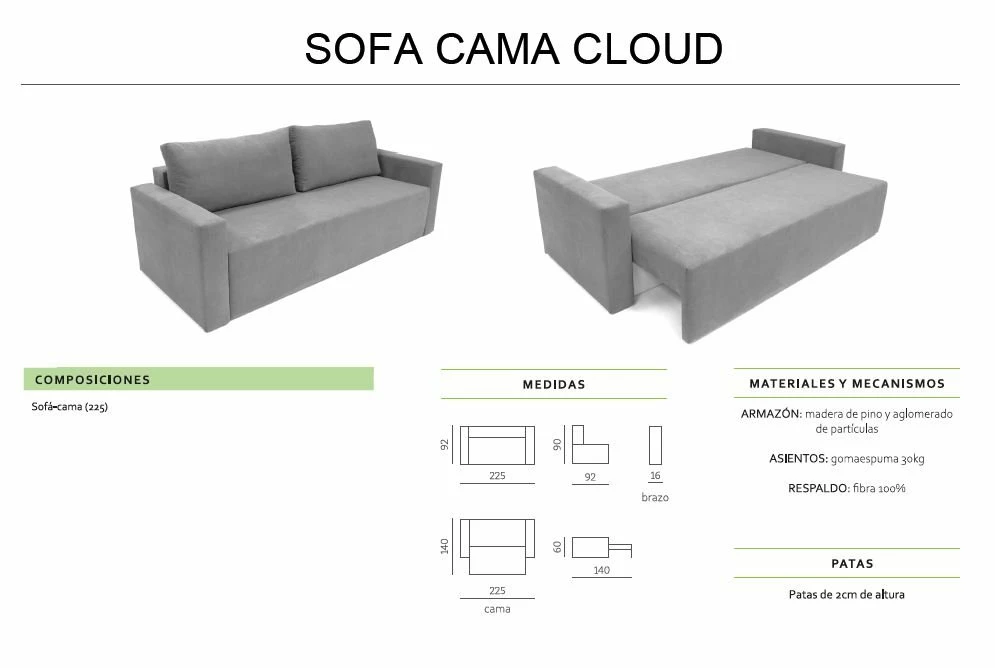 Skraut Home - Sofa Cama CLOUD, Gris Claro, Convertible En Cama, Arcón. Máximo Relax Y Confort - Con Sistema De Apertura Por Arrastre 225x92x92cm 4 Skraut Home - Sofa Cama CLOUD, Gris Claro, Convertible En Cama, Arcón. Máximo Relax Y Confort - Con Sistema De Apertura Por Arrastre 225x92x92cm - Imagen 4
