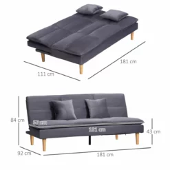 HOMCOM Sofá Cama De 3 Plazas Tapizado En Franela Con Respaldo Ajustable En 2 Posiciones 2 Cojines Y Patas De Madera Sofá Moderno Para Salón Oficina 181x92x84 Cm Gris -Conforama Tienda de ventas 96bbb01386b0719dafdfd5d433f701aa8a7ae52b 84e12a813f574c33bc4647f66d5b2704