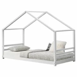 Cama Para Niños Vardø Con Somier - Forma De Casa - Pino 200 X 90 Cm - Blanco Mate [en.casa]