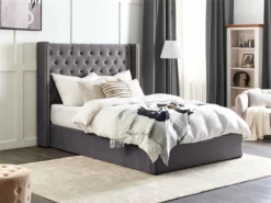 Cama Con Almacenaje De Terciopelo Gris/plateado 140 X 200 Cm LUBBON