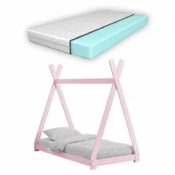 Cama Infantil Onejda Con Colchón De Espuma Fría- Diseño Tipi - Pino 80 X160 Cm - Verde Menta [en.casa]
