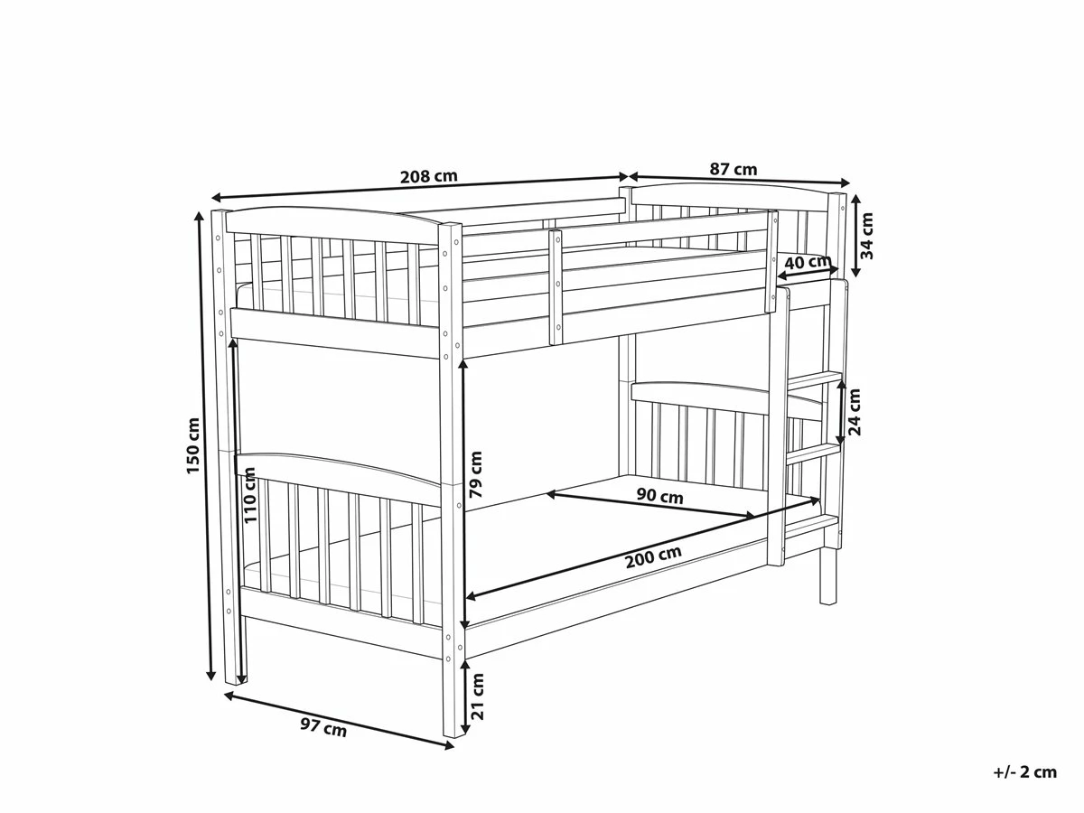 Litera De Madera De Pino Azul Marino 90 X 200 Cm REVIN 3 Litera De Madera De Pino Azul Marino 90 X 200 Cm REVIN - Imagen 3