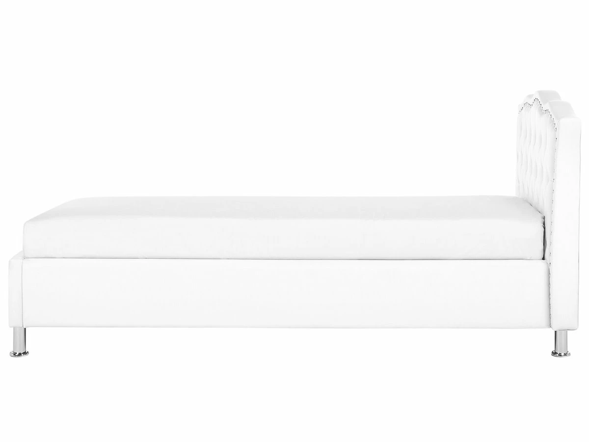 Cama Con Almacenaje De Piel Sintética Blanco/plateado 90 X 200 Cm METZ 7 Cama Con Almacenaje De Piel Sintética Blanco/plateado 90 X 200 Cm METZ - Imagen 7