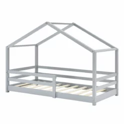 Cama Para Niños KnättenEn Diseño De Casa Con Somier Madera Pino 70 X 140 Cm Gris Claro Lacado Mate [en.casa]