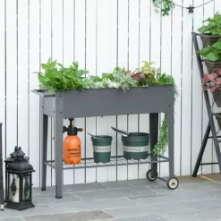 Outsunny Huerto Urbano Jardinera Elevada De Metal Cama De Jardín Con Ruedas Asa Lateral Y Estante Inferior Para Cultivo Plantas Hortalizas Flores 104x39x80 Cm Gris -Conforama Tienda de ventas a5a7ca1d6ec666fba6d42d32c9345c308585e033 29770095de5848a5b7533b24025cc565