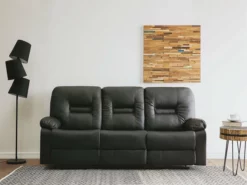 Sofá 3 Plazas Reclinable De Piel Sintética Negra BERGEN
