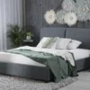 Cama Con Somier De Poliéster Gris Oscuro/madera Oscura 160 X 200 Cm BELFORT
