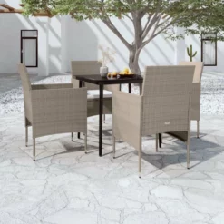 Juego De Comedor De Jardín 5 Piezas Con Cojines Beige Y Negro VidaXL