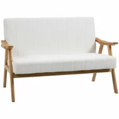 HOMCOM Sofá De 2 Plazas Moderno Sofá De Salón Decorativo Tapizado En Poliéster Con Asiento Acolchado Y Patas De Madera Para Dormitorio Carga 200 Kg 126x74x82 Cm Crema