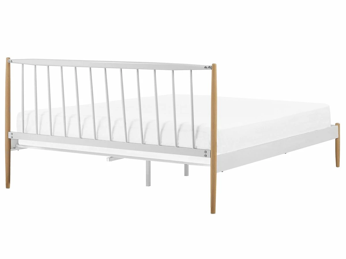 Cama Con Somier De Metal Blanco/madera Clara 180 X 200 Cm MAURS 5 Cama Con Somier De Metal Blanco/madera Clara 180 X 200 Cm MAURS - Imagen 5