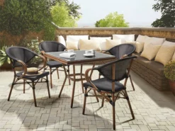 Mesa De Jardín De Metal Negro/madera Oscura 80 X 80 Cm CASPRI