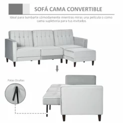 HOMCOM Sofá Cama Con Chaise Longue De 3 Plazas Convertible Con Reposapiés Movible Respaldo Ajustable Y Reposabrazos Tacto Aterciopelado 218x85x86 Cm Gris Claro -Conforama Tienda de ventas ad66bb4098c6ccbb47db0629fce9889c6ff7d7f4 01012cf3488a4a39bf227bbad10e66ef