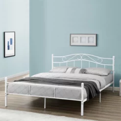 Cama Doble (Florenz)con Cabecero Curvado Y Somier Metal - (160 X 200cm) (blanco) [en.casa]