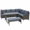 Outsunny Conjunto 4 Piezas Muebles De Ratán Espacio Amplio Con Cojines Acolchados Para Jardín O Terraza Patio 2 Sofá 1 Mesa 1 Banco De Exterior Tubo De Hierro Vidrio Templado Gris
