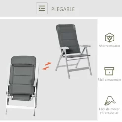 Outsunny Silla De Jardín Plegable De Aluminio Con Respaldo Alto Ajustable En 7 Posiciones Y Reposacabezas Acolchado Para Exterior 75x61,5x114,5 Cm Gris -Conforama Tienda de ventas ae12b233bb56baa49c636568500e38bda1e59411 588189d92c9f4ab4b685e6835548bfc0
