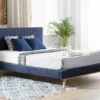 Cama Con Somier De Chenilla Azul Oscuro/madera Clara 180 X 200 Cm TALENCE